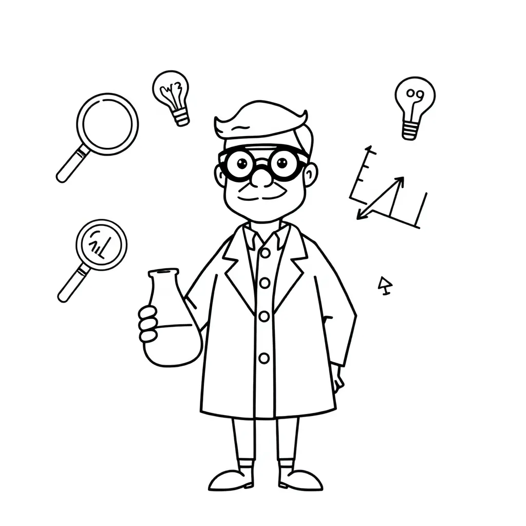 Scientific method diagram with magnifying glass and plants