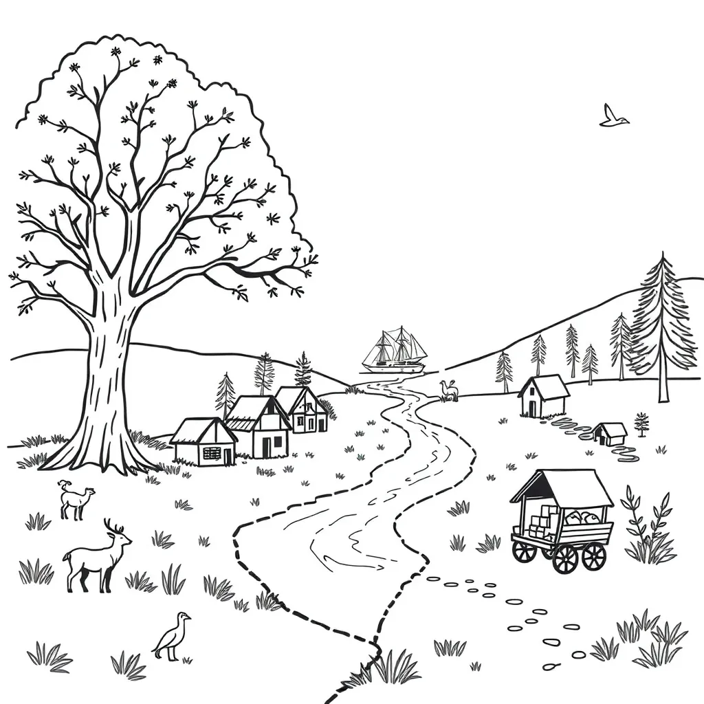 Native American and European interaction illustration