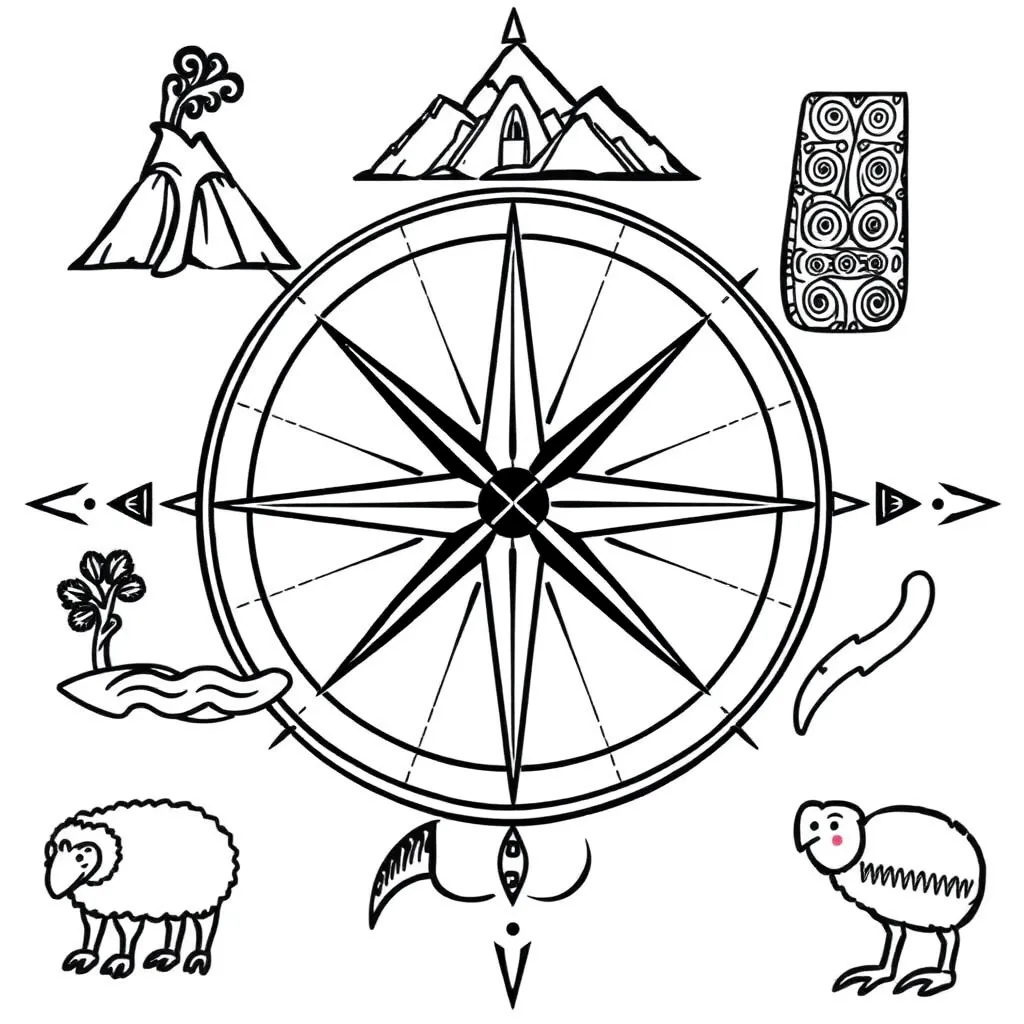 Compass rose and map illustration