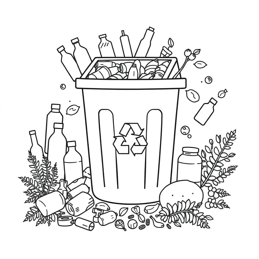 Recycling and rubbish sorting illustration