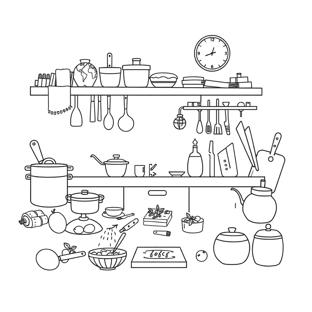 Kitchen preparation and eggs illustration