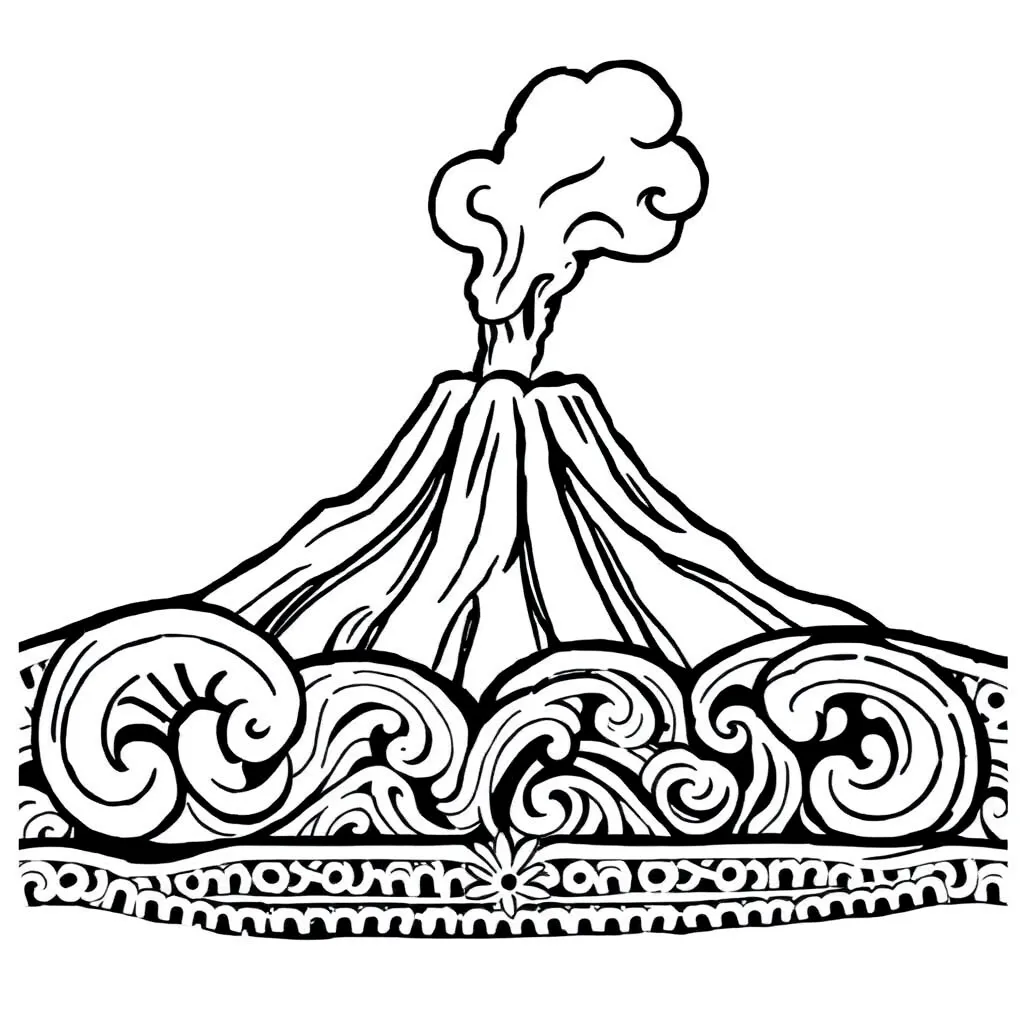 Volcano and taniwha artwork illustration
