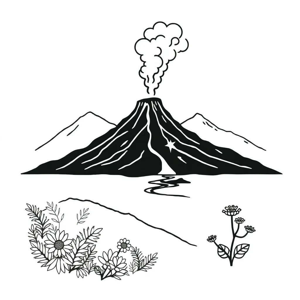 Volcanic landscape with mixed media materials