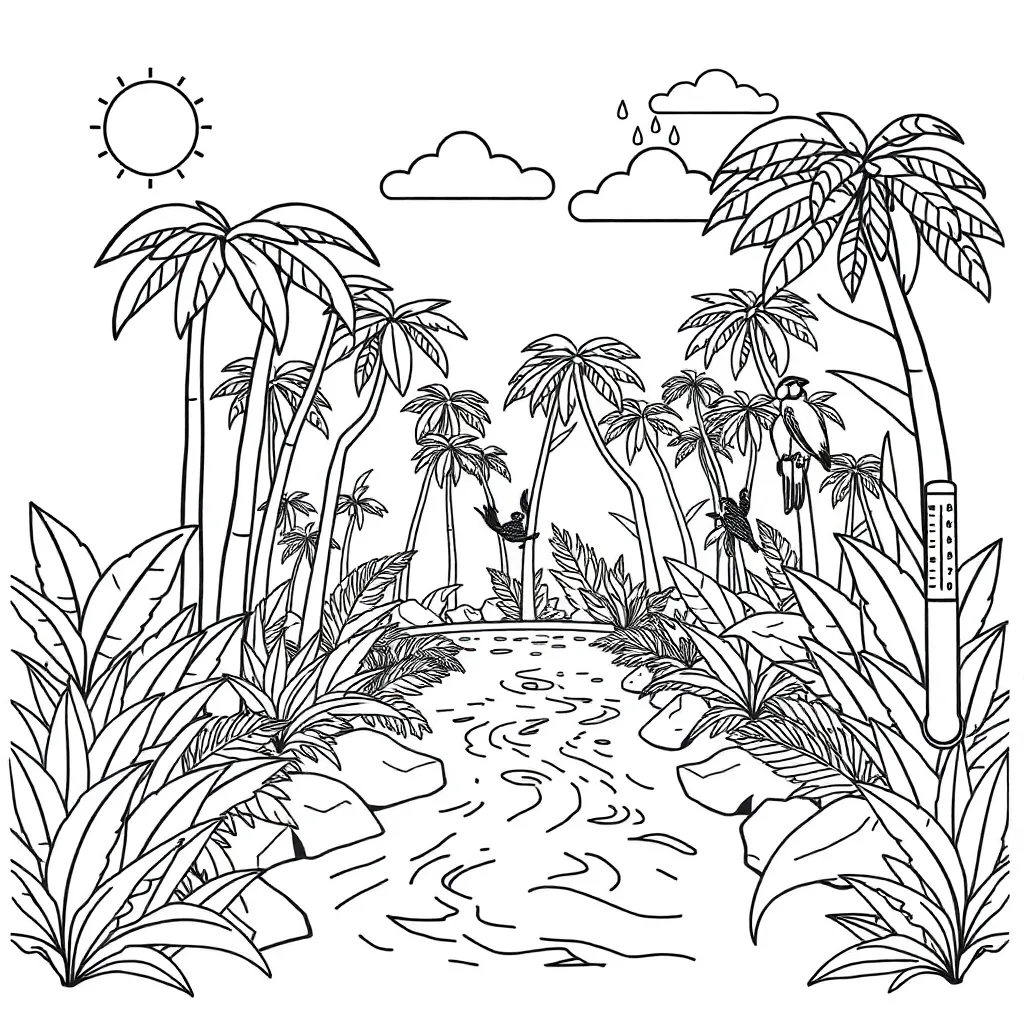Tropical rainforest climate graph illustration