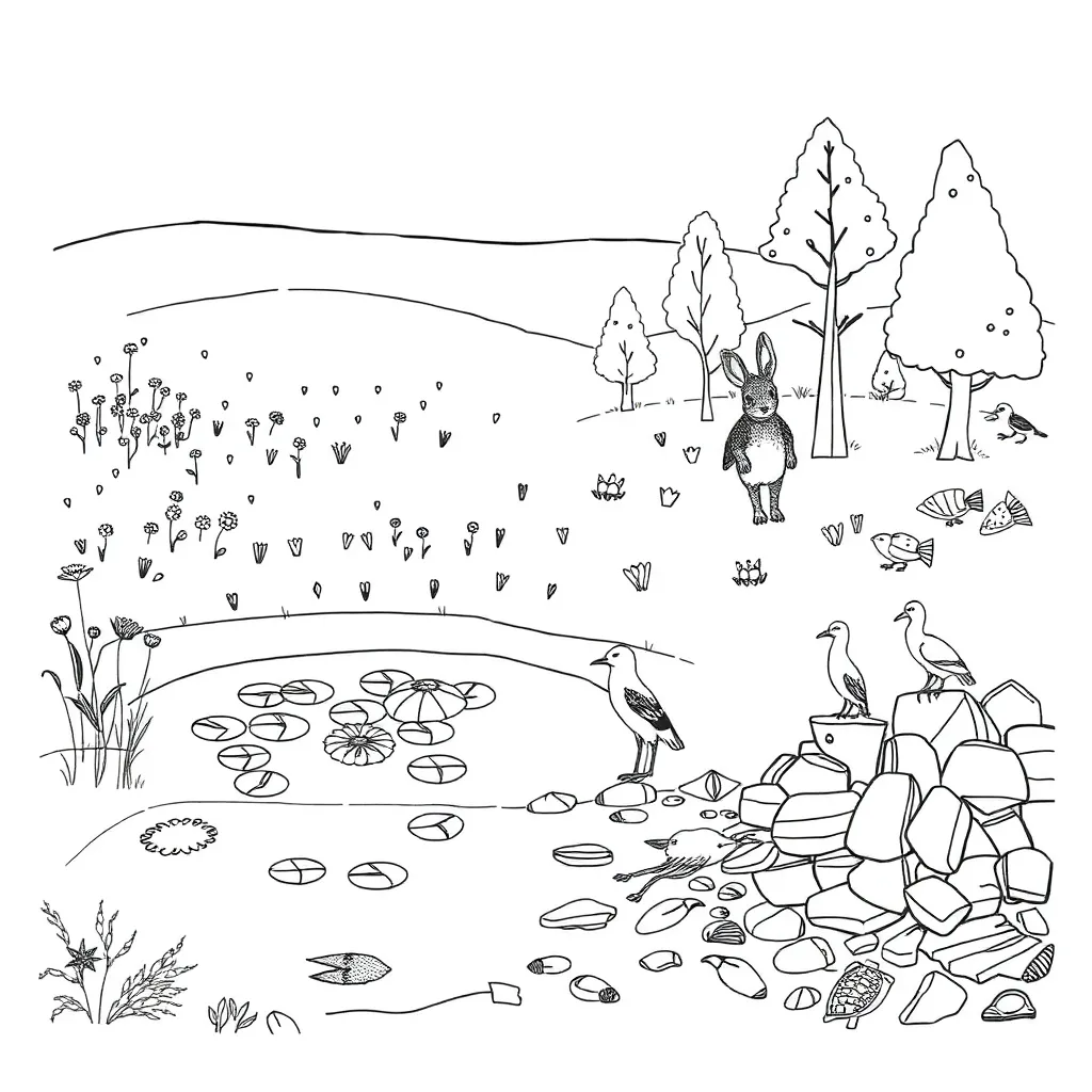 Rainforest and desert habitats illustration