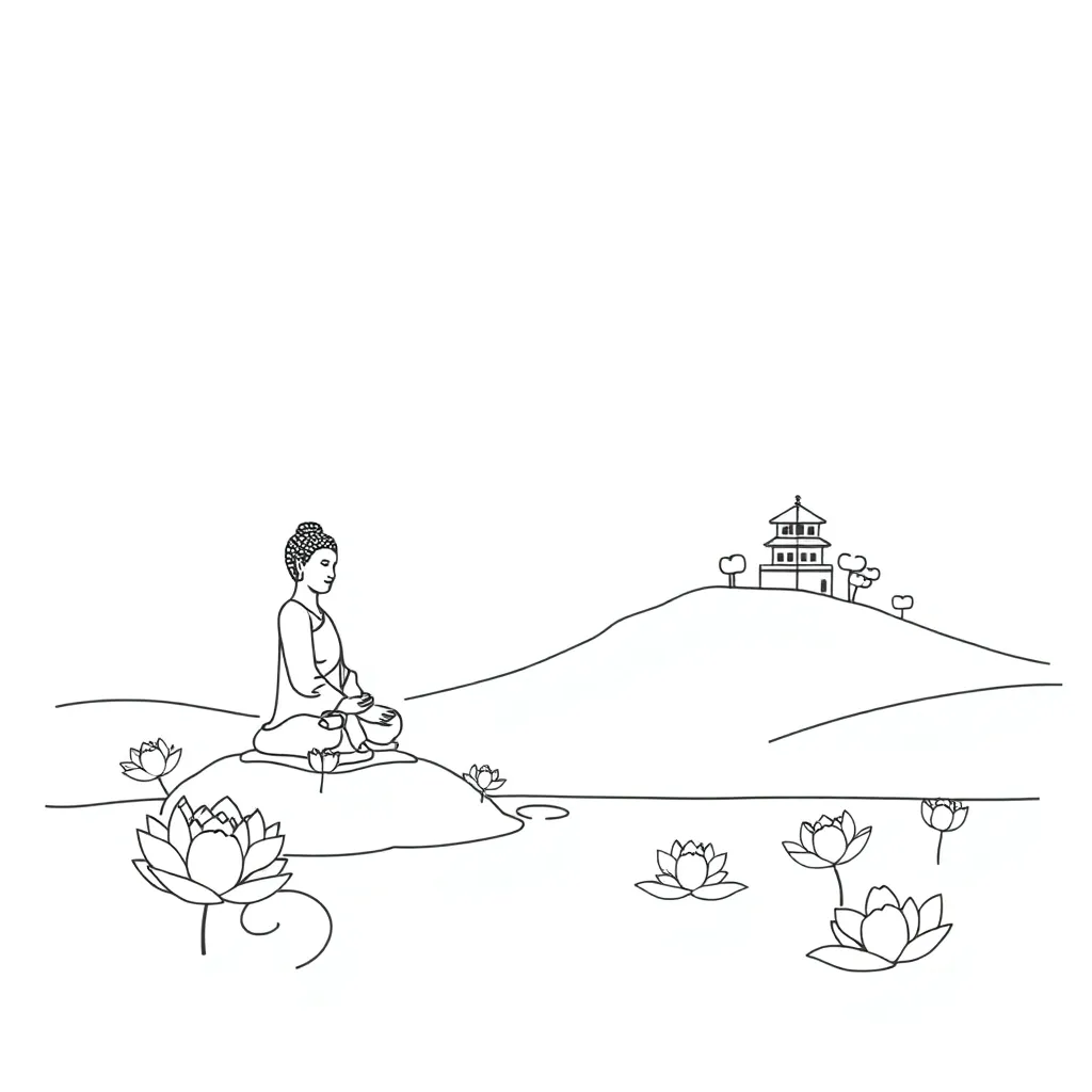 Buddha statue and lotus flower
