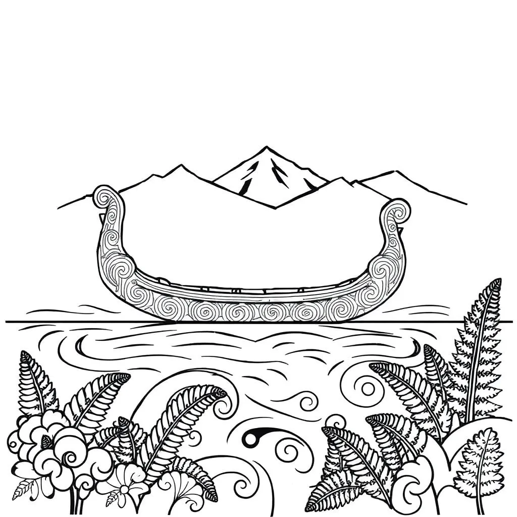 Traditional Māori waka on water with stars above