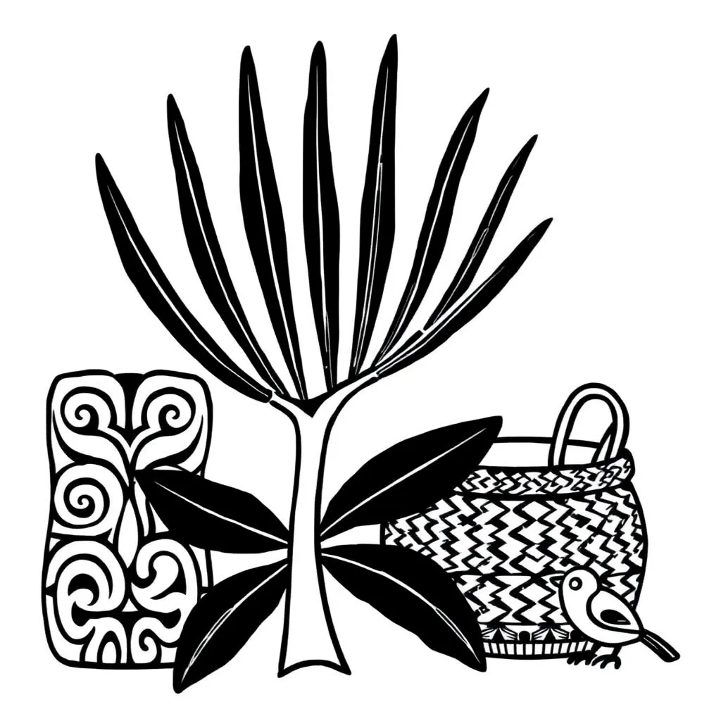 Harakeke plant with traditional weaving
