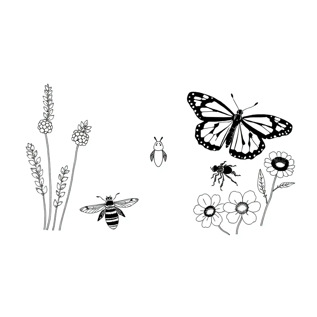 Insects in nature illustration