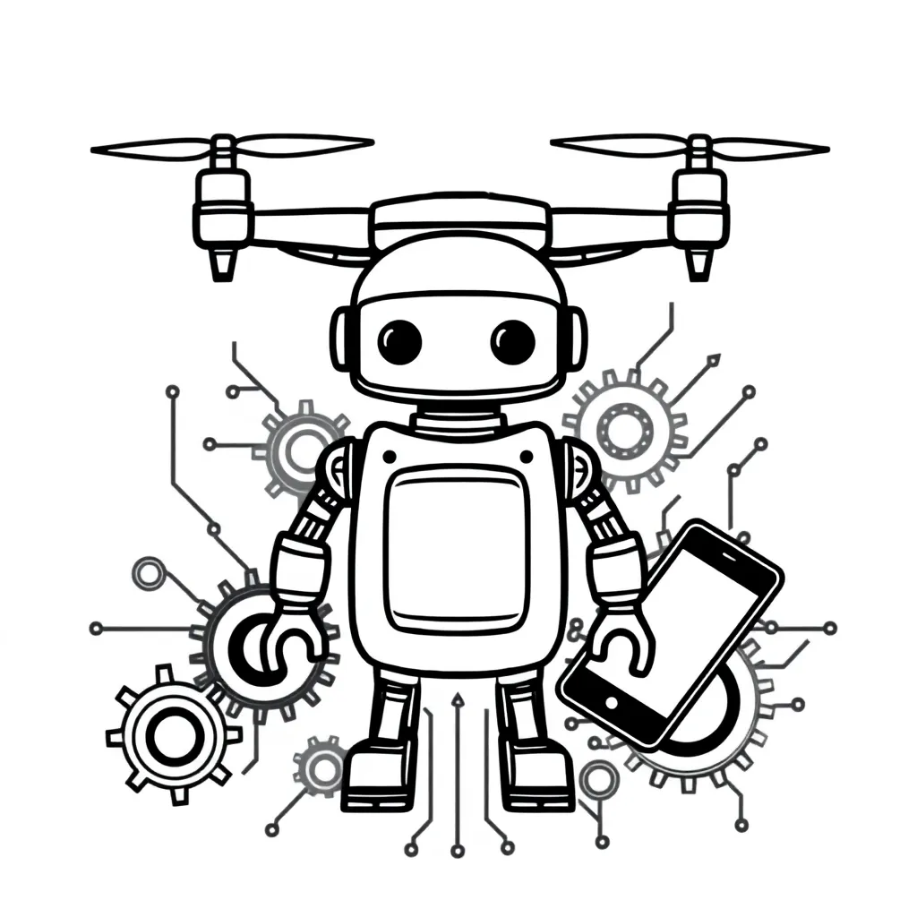 Emerging technologies illustration with AI, VR, and blockchain symbols