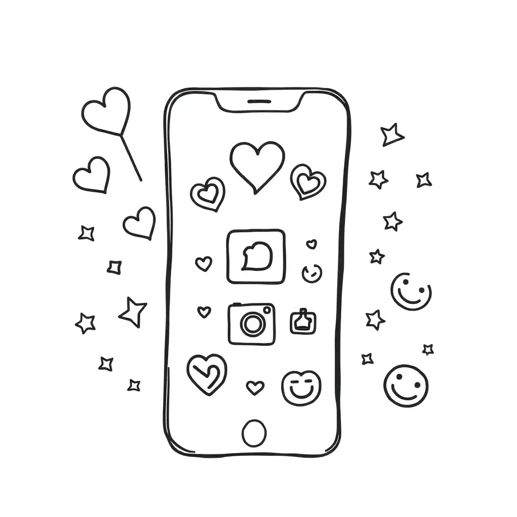 Social media icons and mental health illustration
