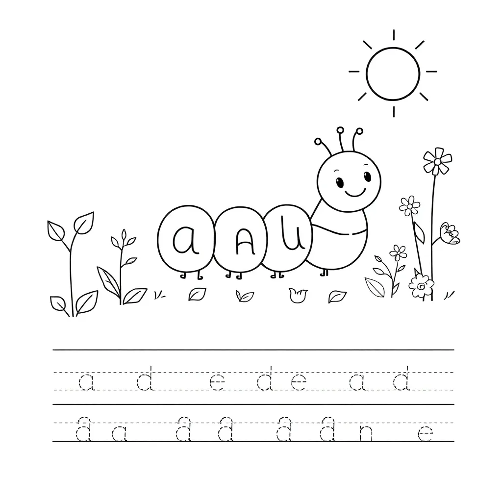 Casey the Caterpillar helping with letter formation