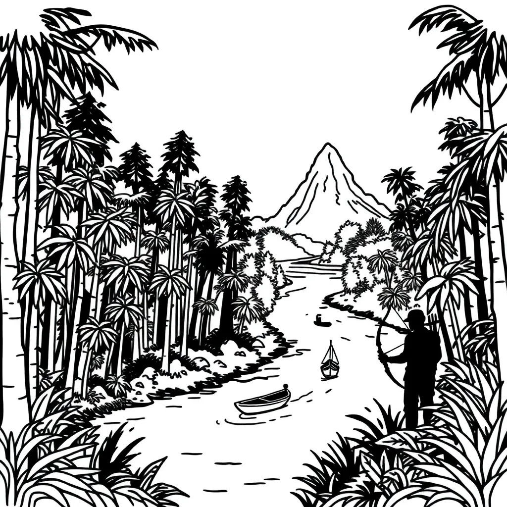 Hunter in jungle illustration