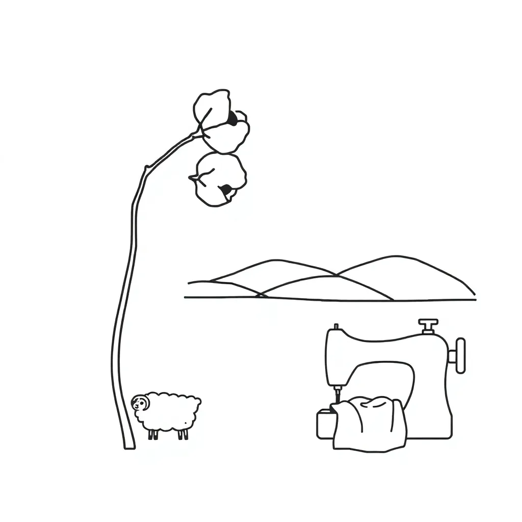 Cotton plant and clothing illustration