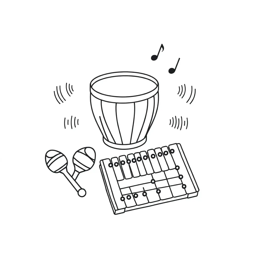 Musical instruments and sound waves illustration