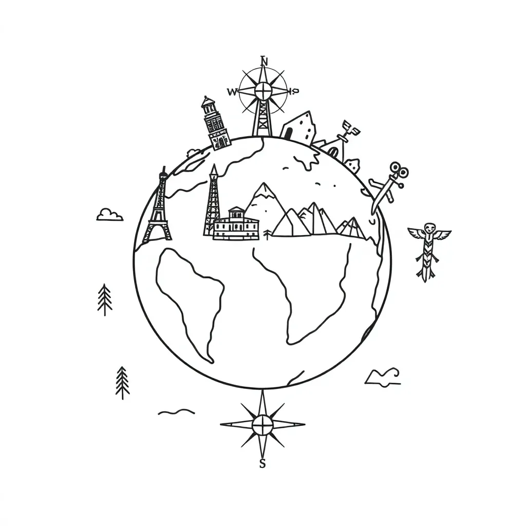 Map and compass illustration