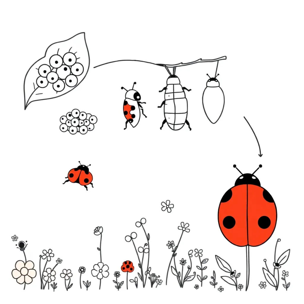 Ladybug life cycle illustration