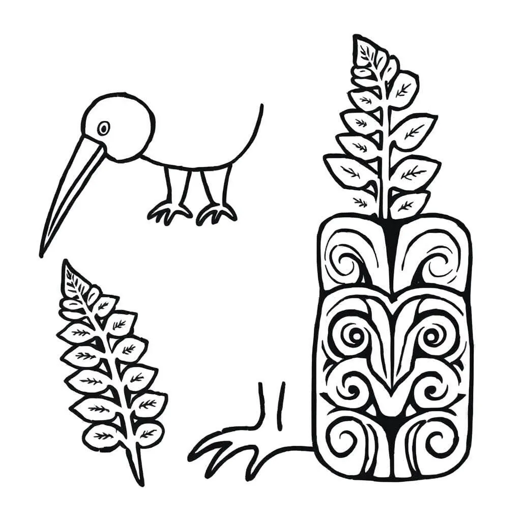 Māori cultural symbols and action illustrations