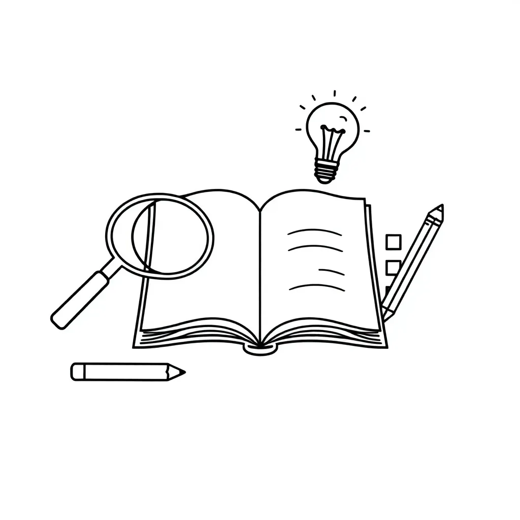 Student reading informative text with magnifying glass