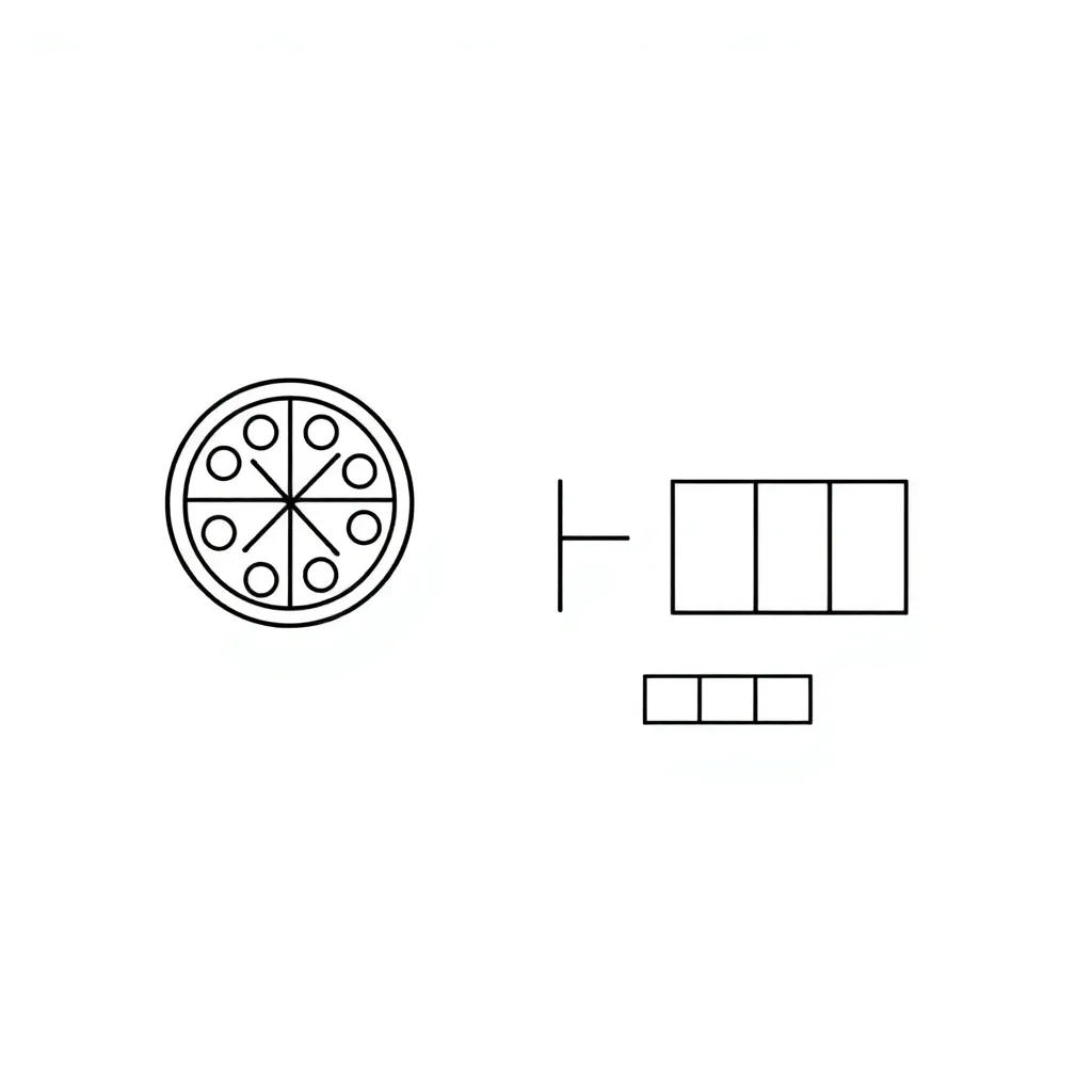 Fraction strips and pizza slices illustration