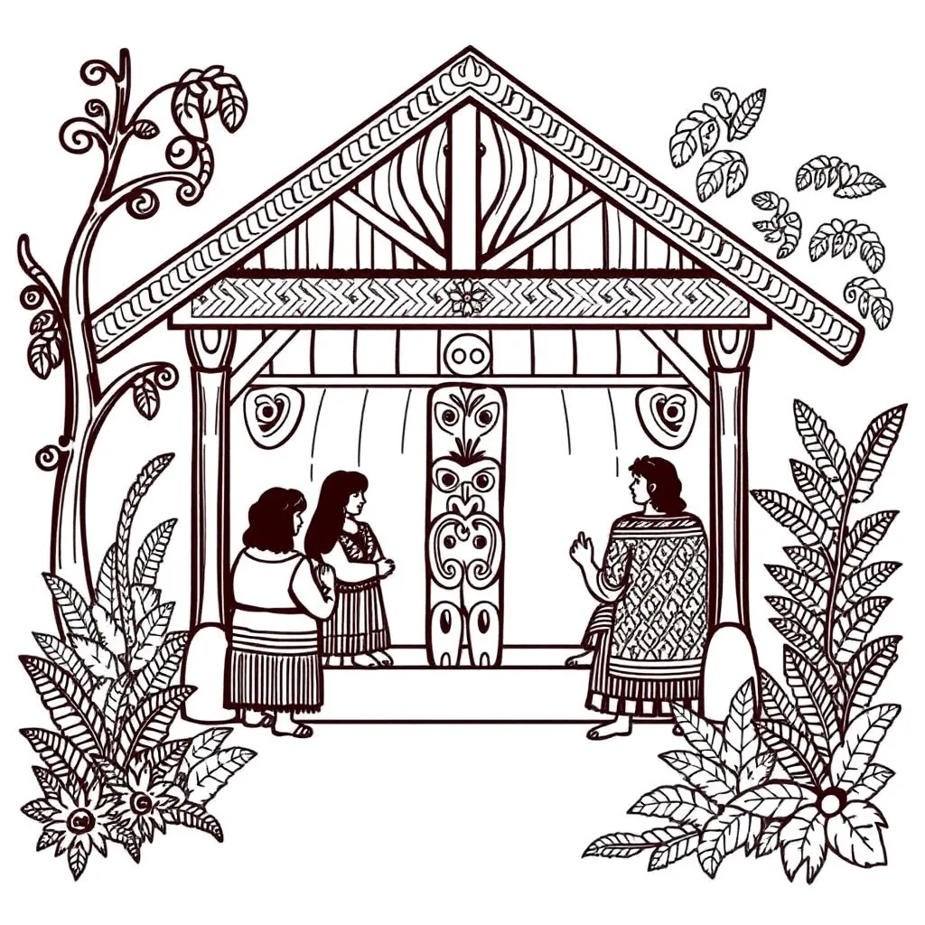 Māori cultural welcome ceremony illustration