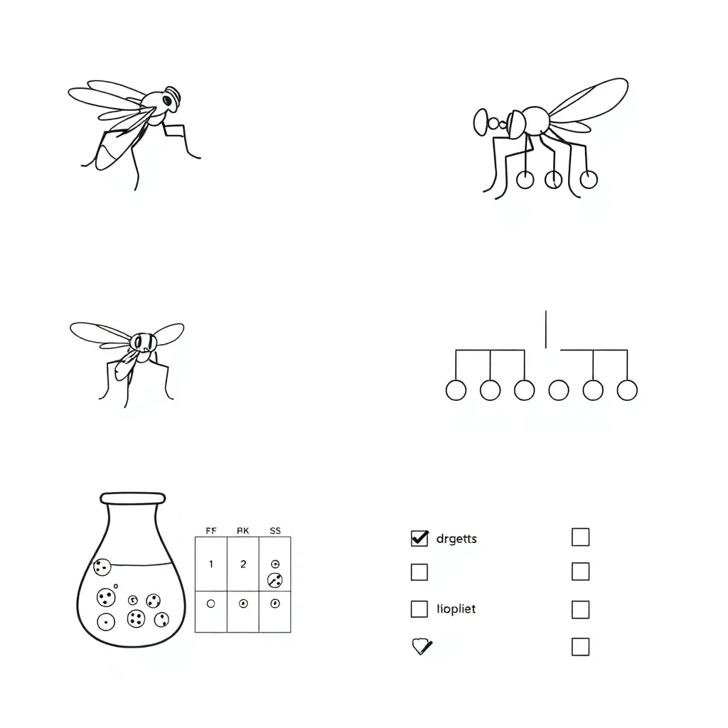 DNA helix and fruit flies illustration