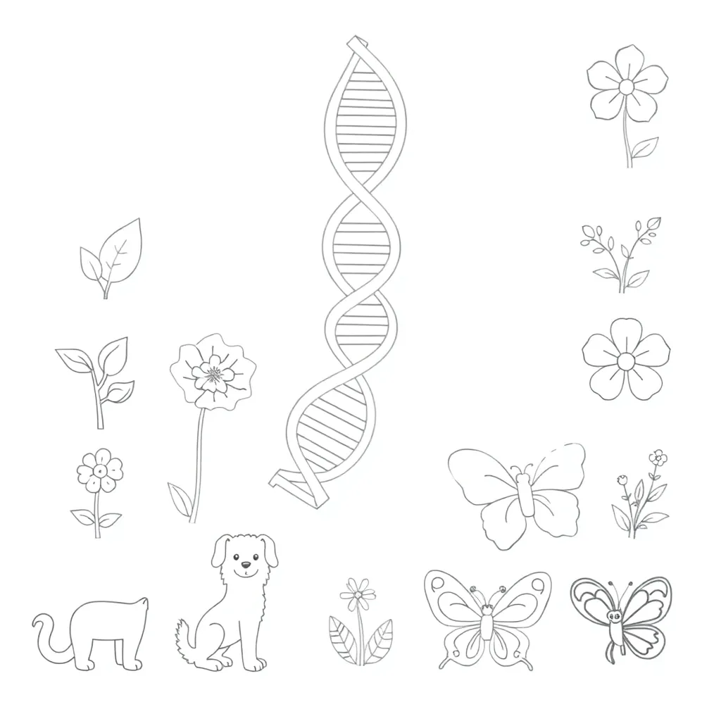 DNA double helix and genetic traits illustration