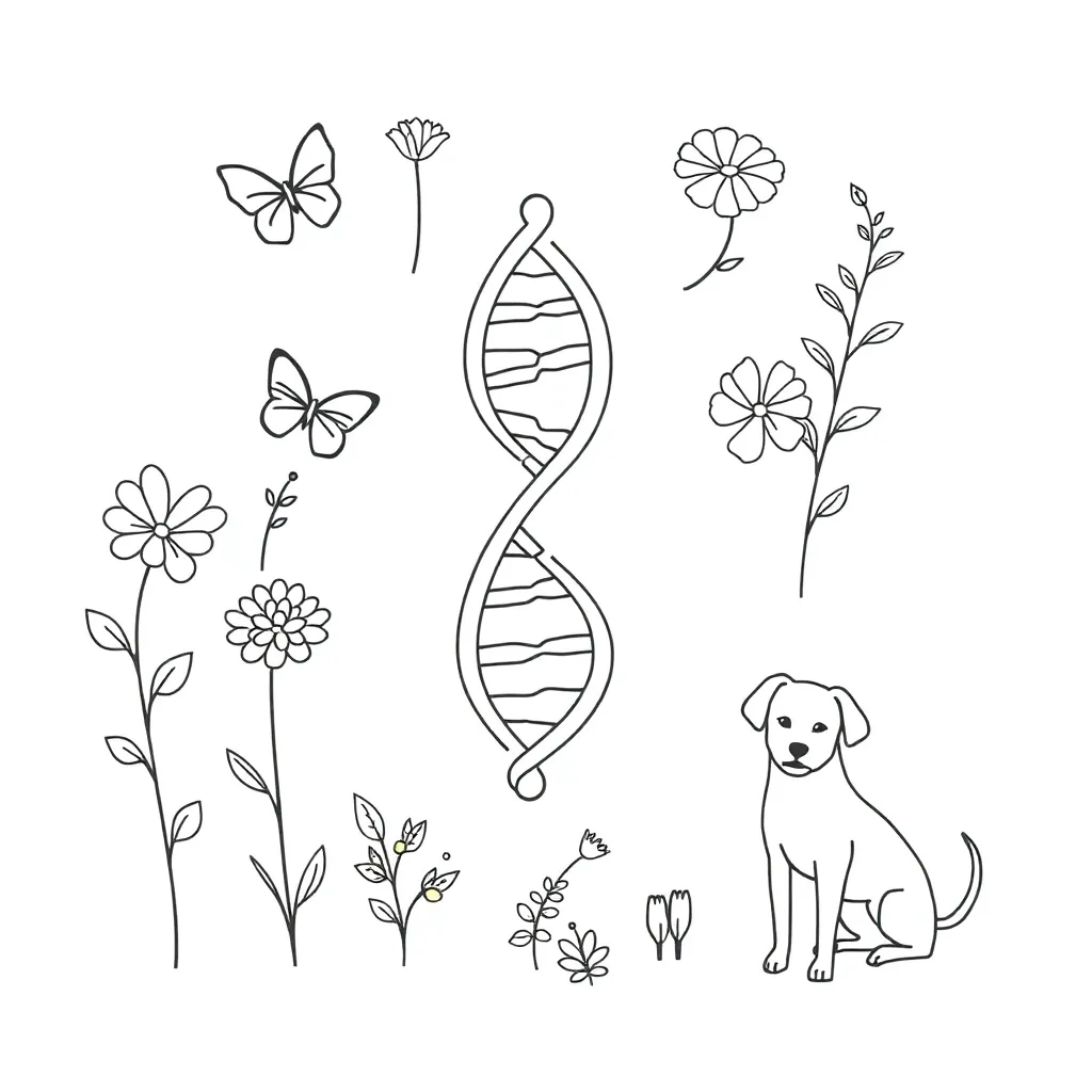 DNA double helix and genetic traits illustration