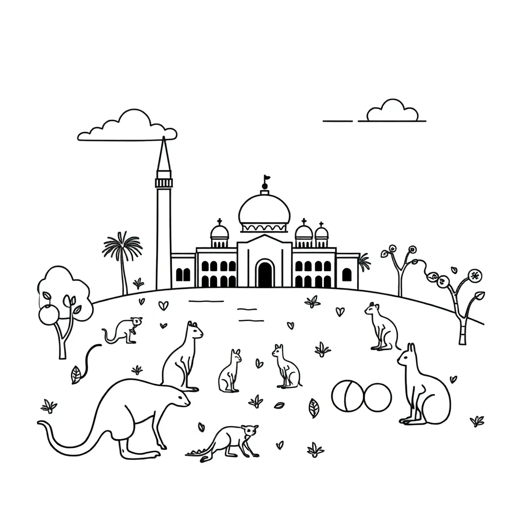 Mosque with Australian animals