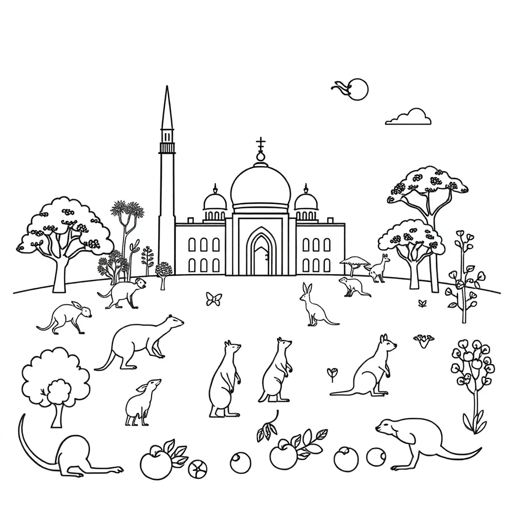 Mosque with Australian animals