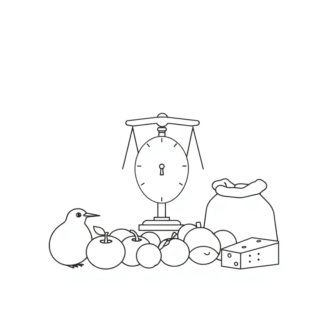 Scale with various objects showing mass measurement