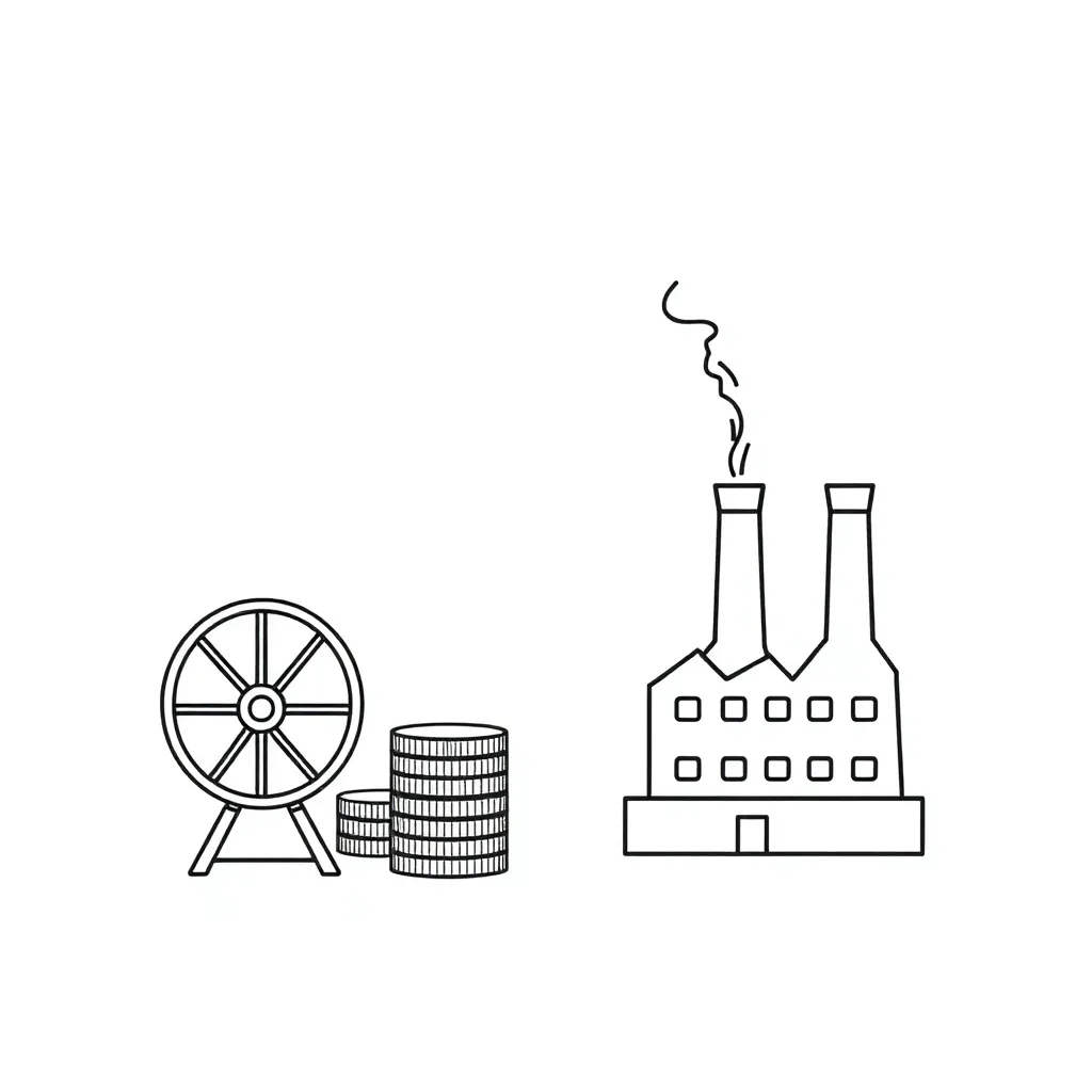 Historical timeline with economic symbols
