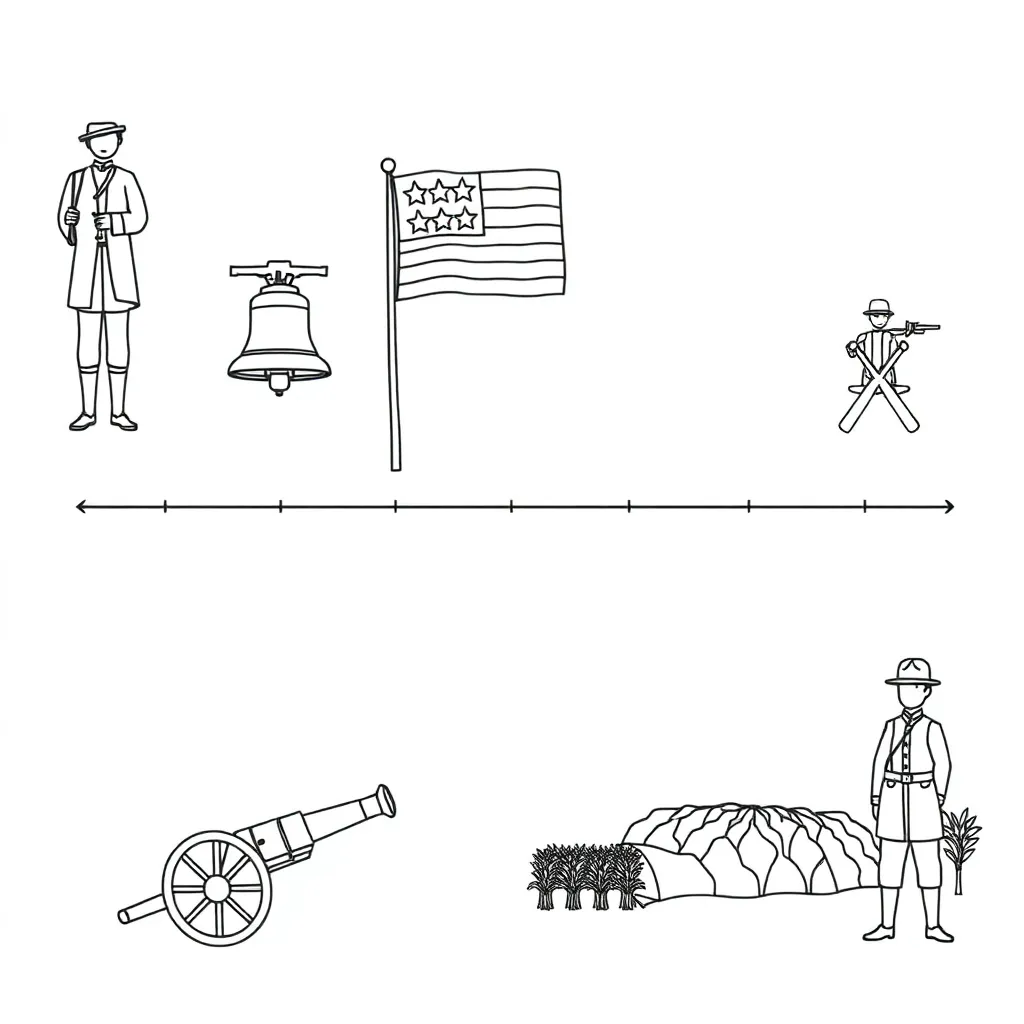 Manga-style illustration of Revolutionary and Civil War soldiers