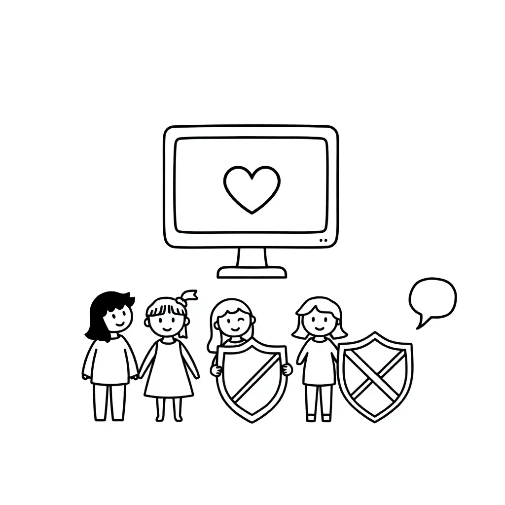 Digital safety and cyberbullying awareness illustration