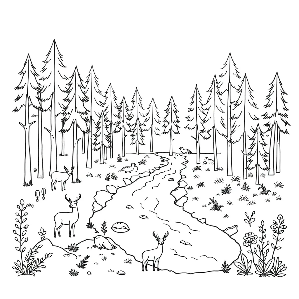 Forest ecosystem with animals and plants