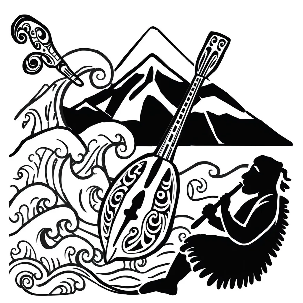 Traditional Māori instruments including pūtātara and kōauau