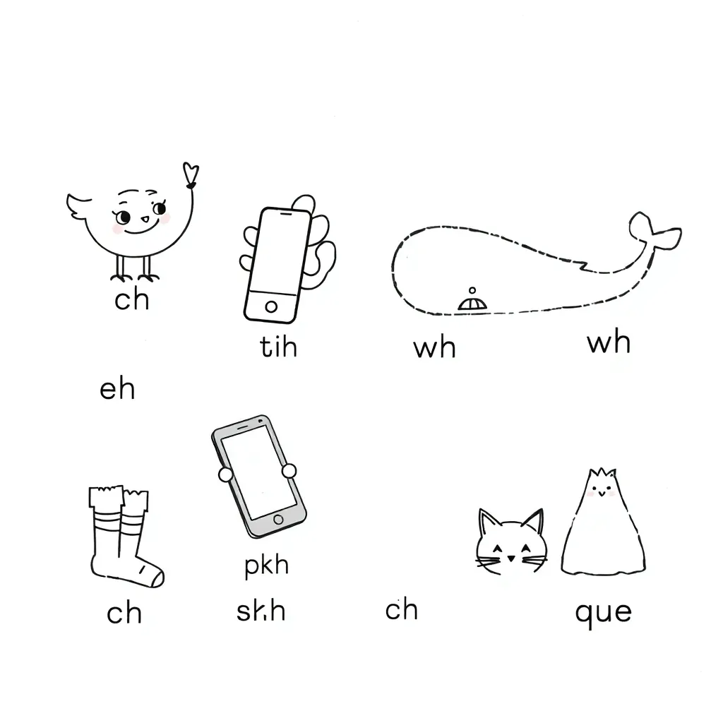 Digraph flash cards illustration