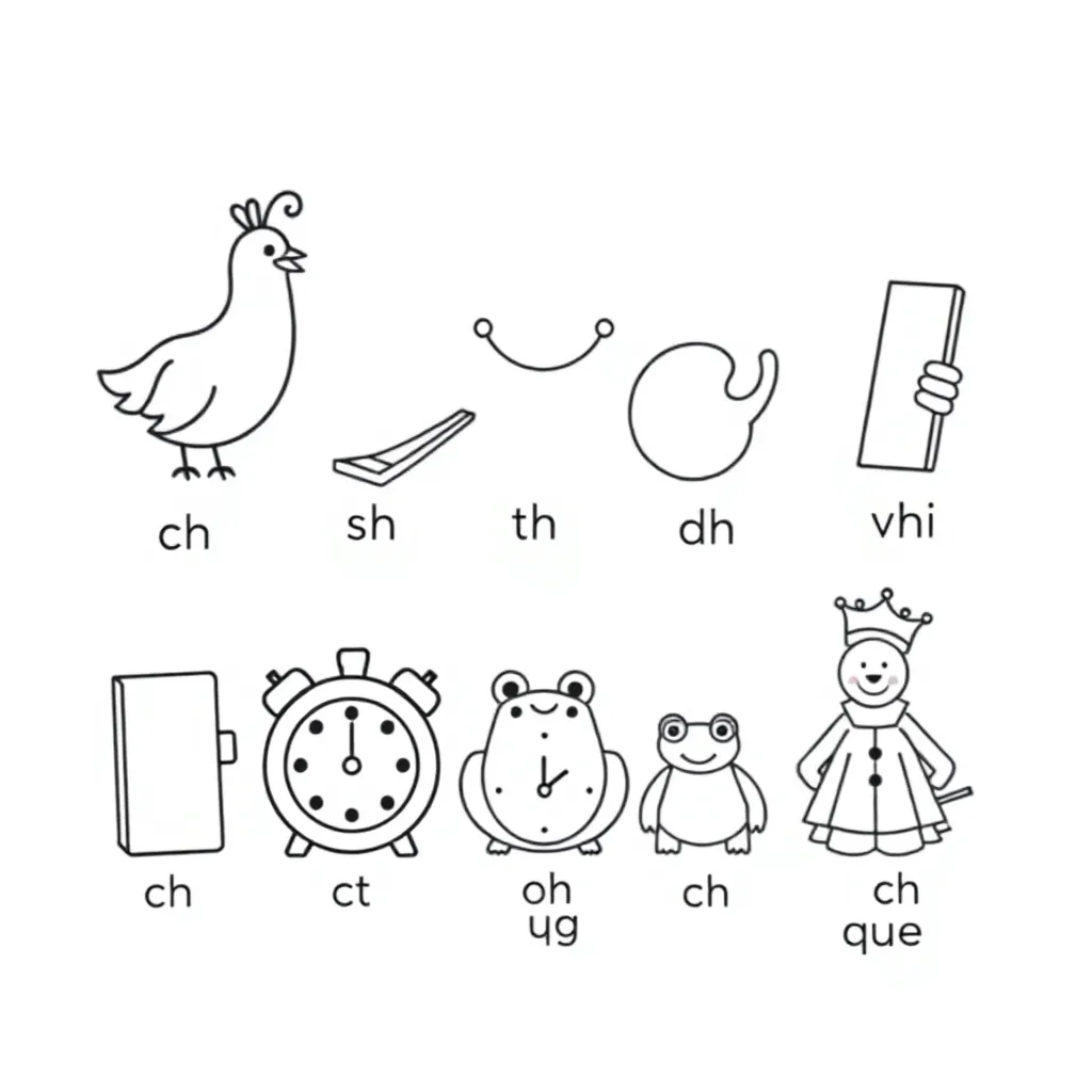 Digraph flashcards illustration