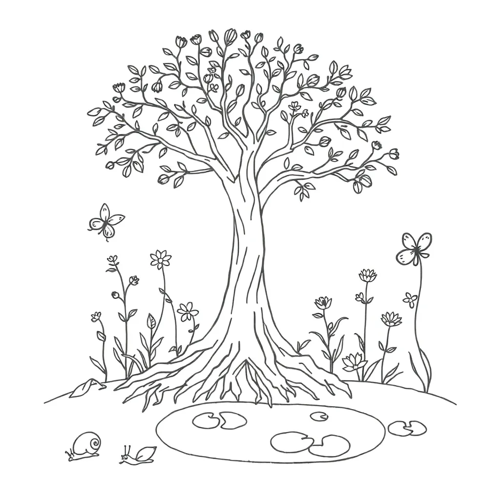 Ecosystem illustration showing food web