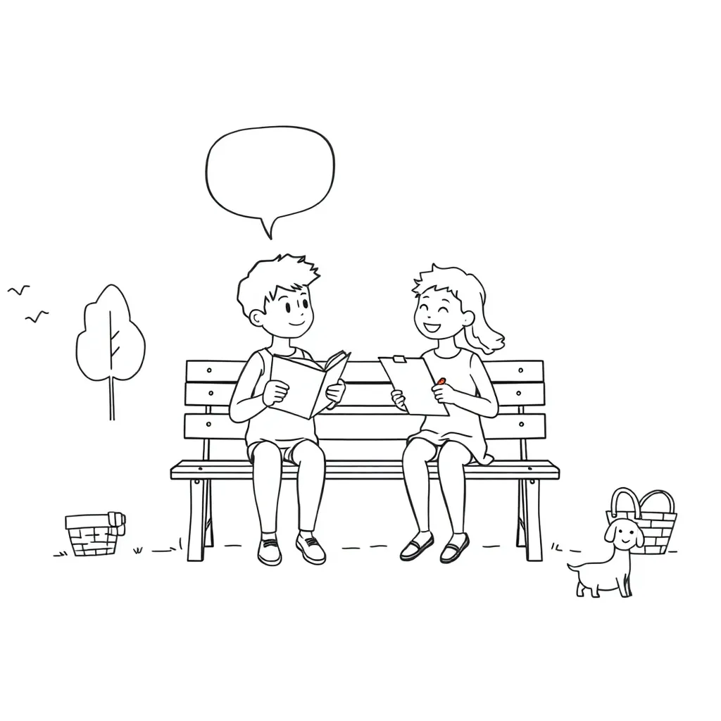 Students having a conversation with speech bubbles