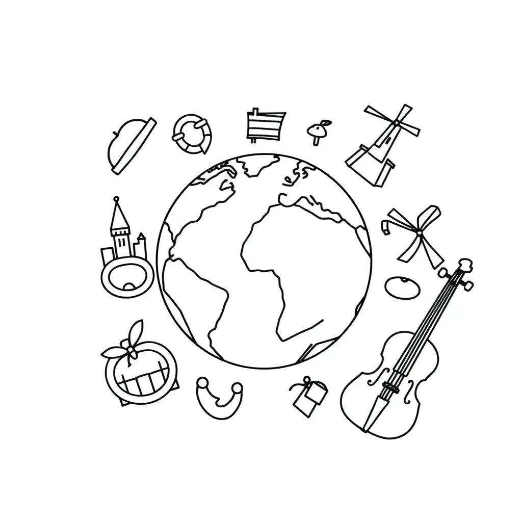European flags and languages illustration