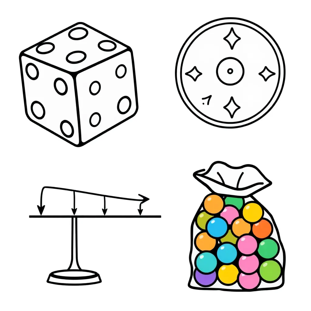 Probability dice and coins illustration