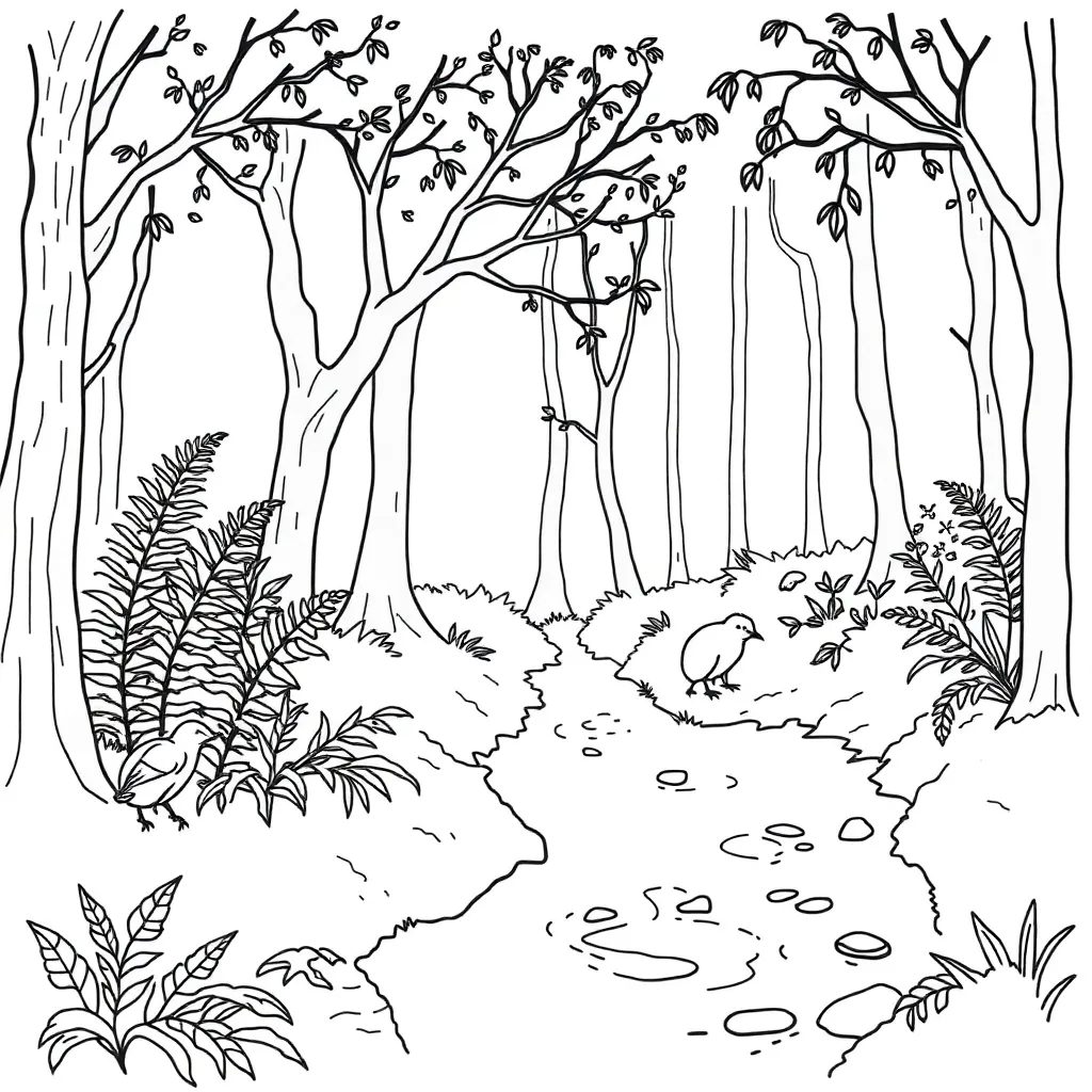 Marlborough forest scene with native trees and wildlife