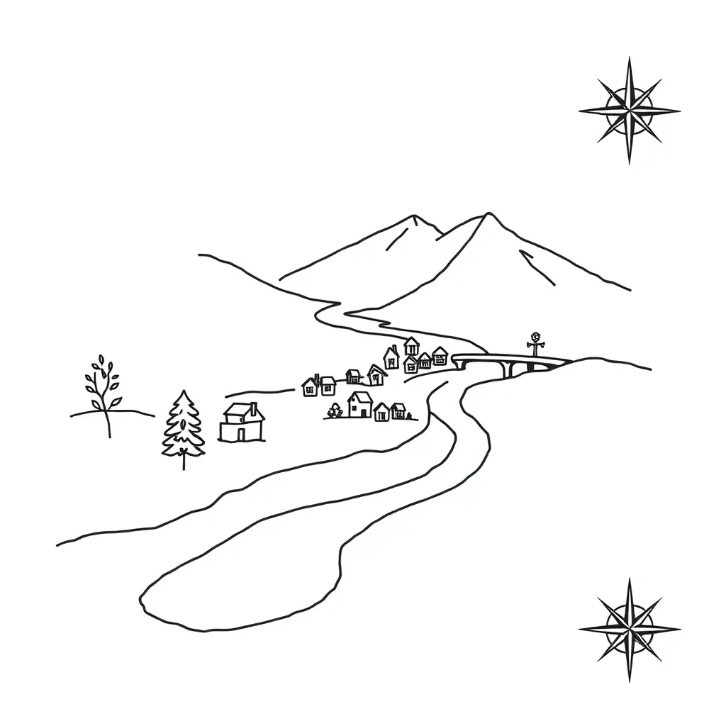 Map and compass illustration