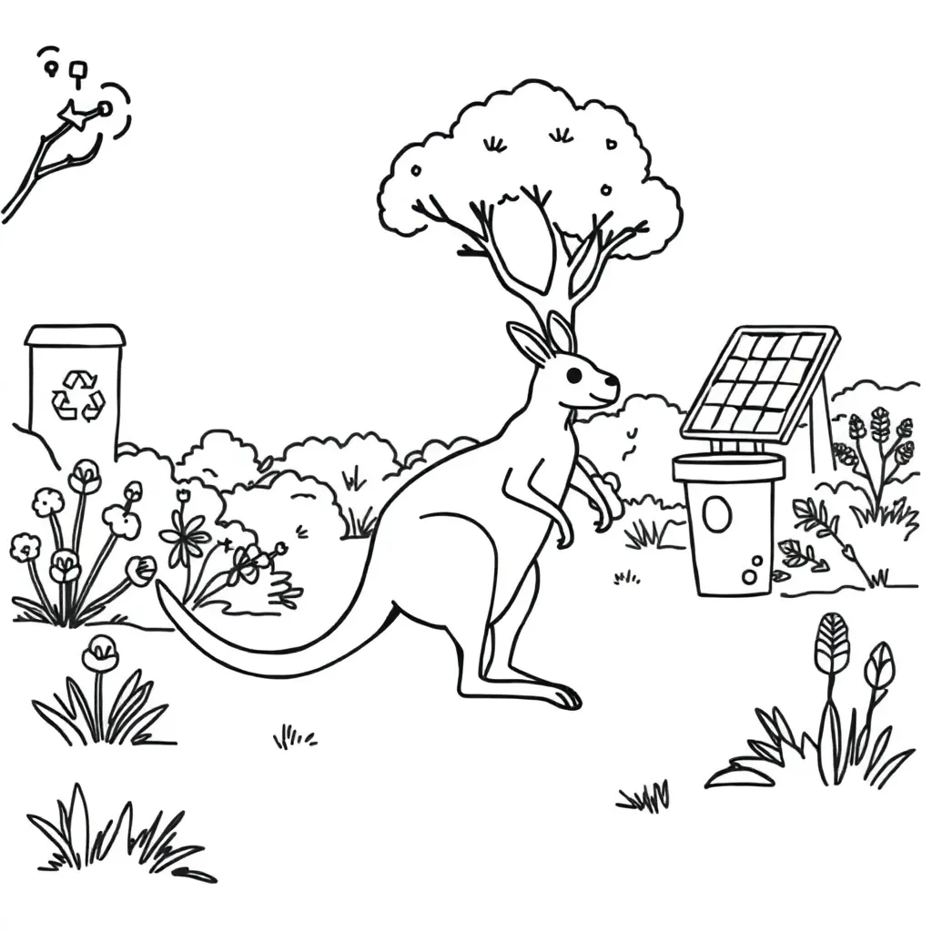Sustainability symbols including recycling, renewable energy, and earth