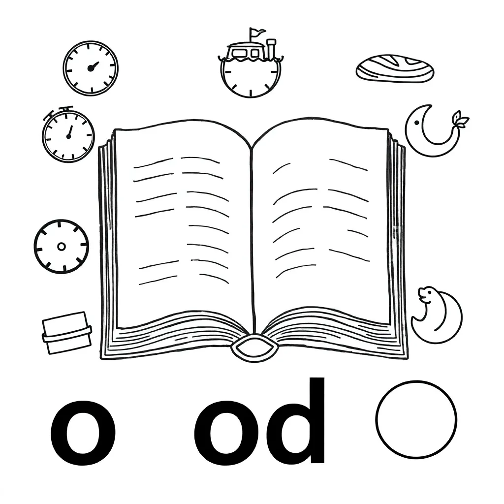 Magnifying glass over words with short and long O sounds