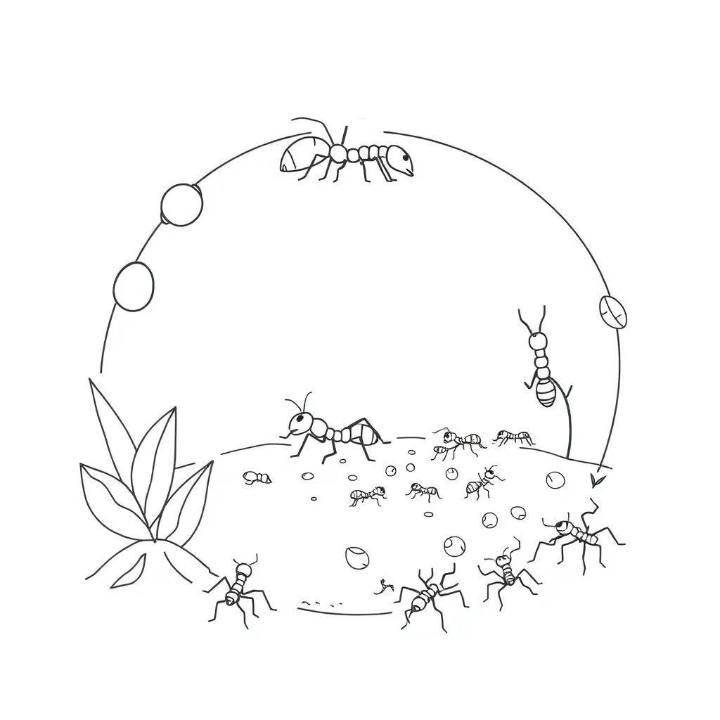 Ant life cycle illustration