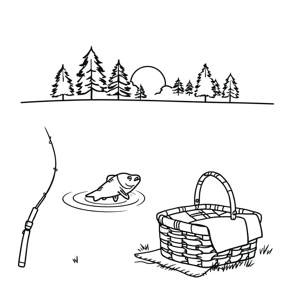Student writing with a fishing hook illustration