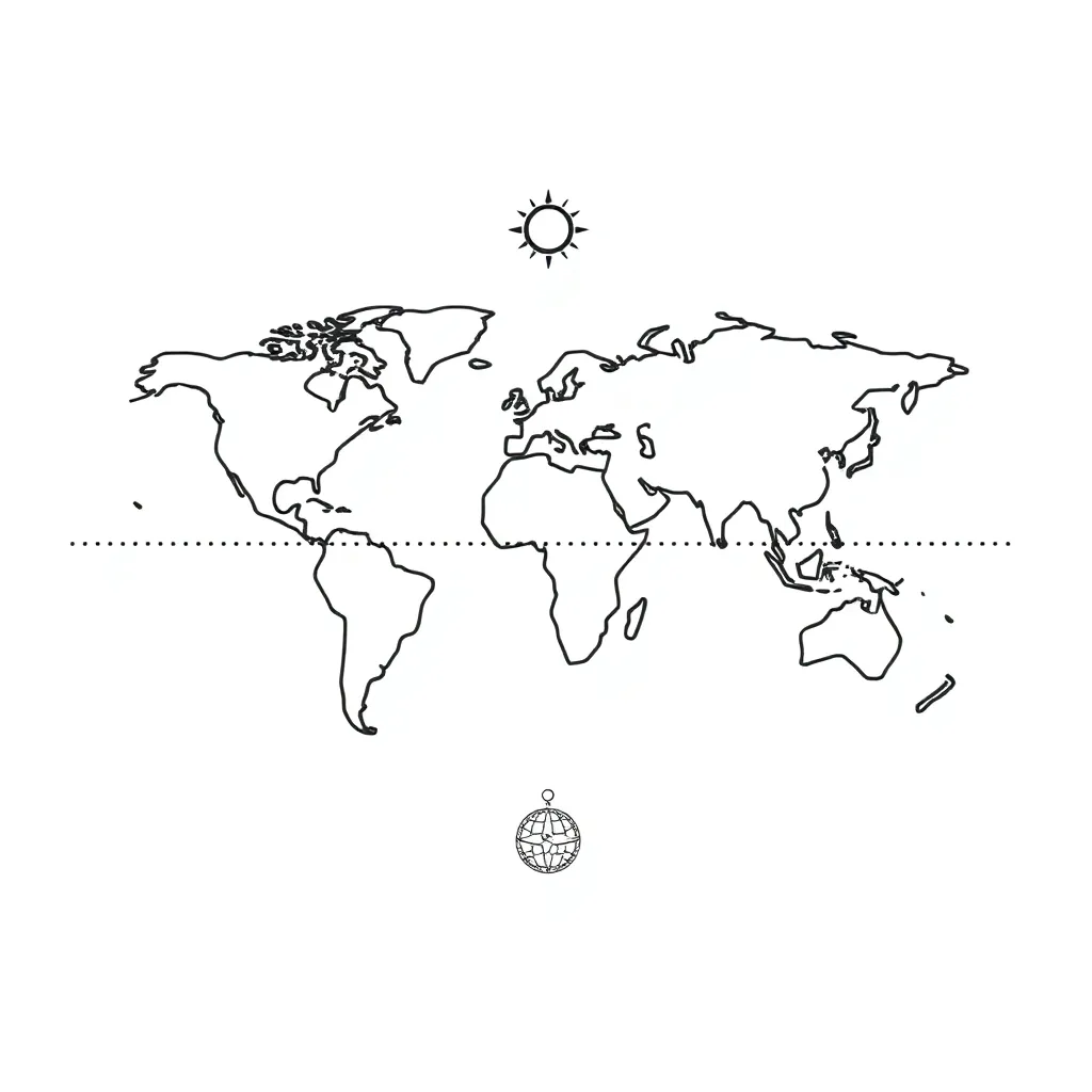 World map showing important lines of latitude and longitude