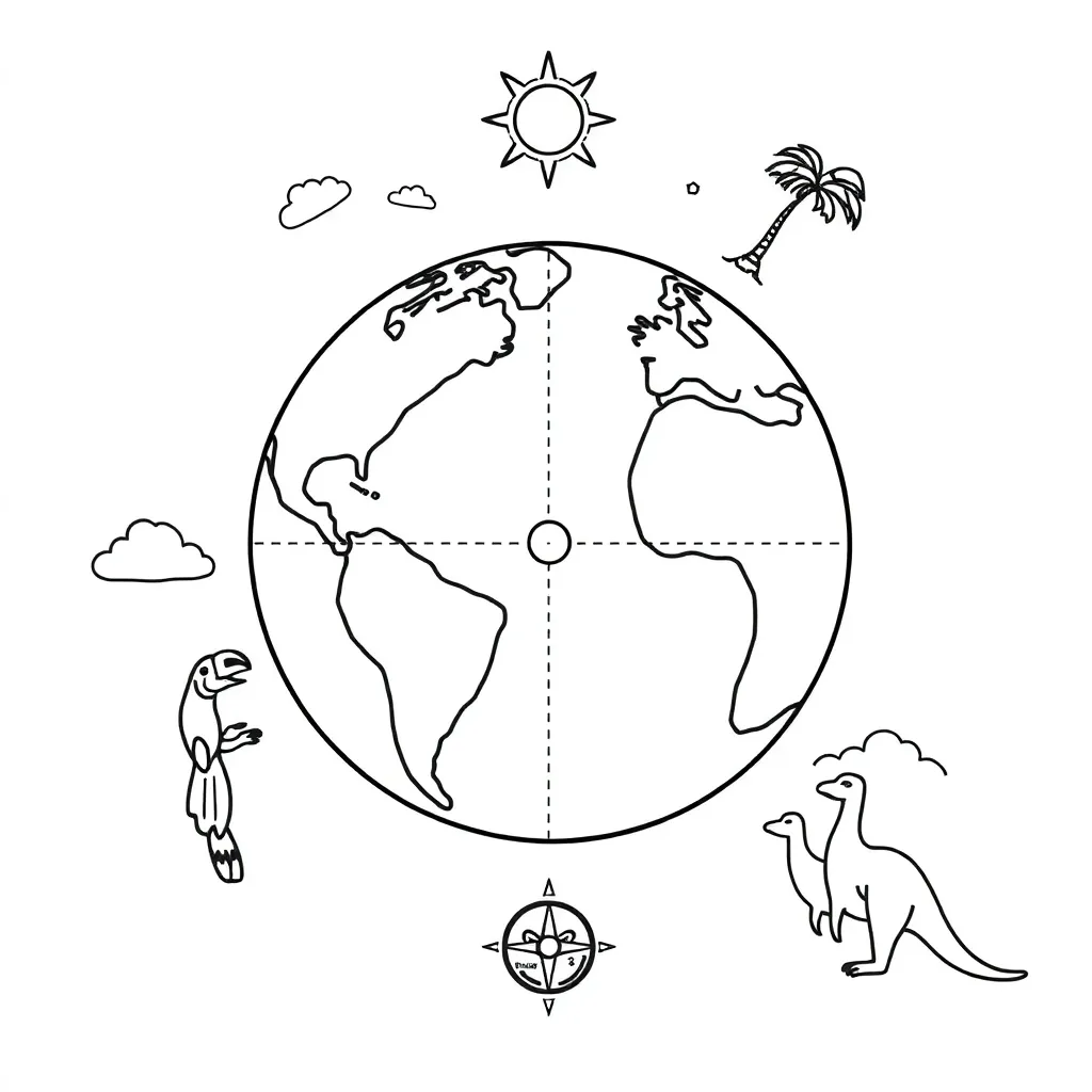 World map with important lines